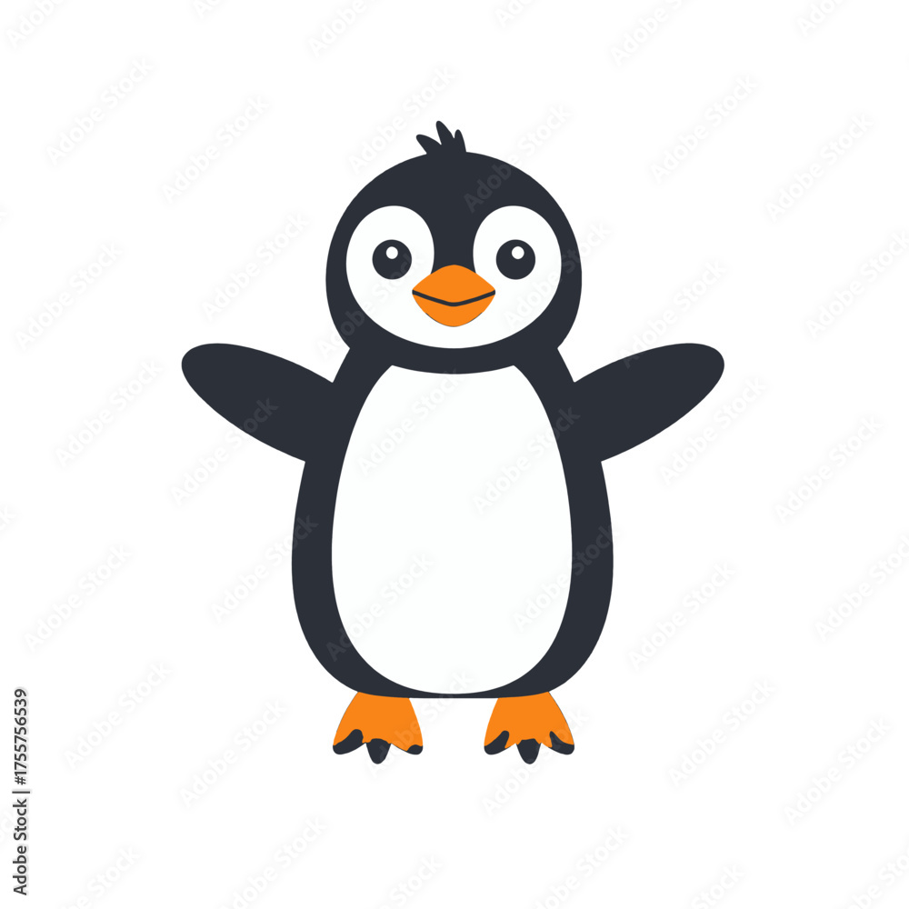 Obraz premium Cartoon Penguin Illustration with Open Wings on White Background