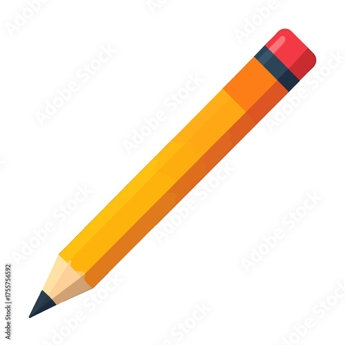 Illustration of Sharp Wooden Yellow Pencil with Eraser and Graphite Tip on White Background Flat Design for Writing and Drawing