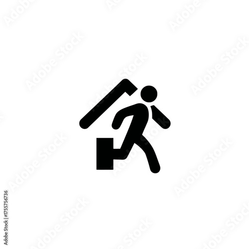 Silhouette of a person running with a suitcase under a roof