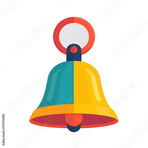 Simple Bell Icon Flat Design Illustration Featuring Yellow and Teal Colors Against a White Background with a Classic Appearance