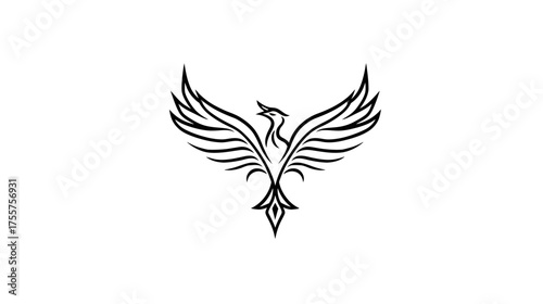 Stylized black phoenix with open wings on a white background