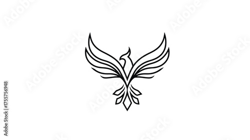Stylized black phoenix with outstretched wings and flowing tail feathers