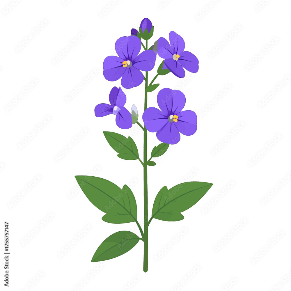custom made wallpaper toronto digitalIsolated Purple Flower Stem with Green Leaves on White Background Botanical Illustration