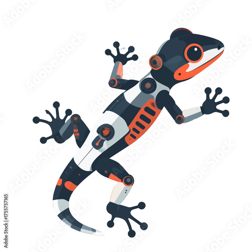 Mechanical Reptile Illustration in Pixel Art Style Depicting a Robot Gecko with Teal White and Coral Color Scheme on White Background