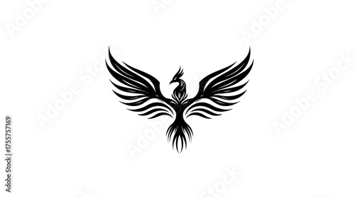Silhouette of a stylized phoenix with wings outstretched, isolated on white
