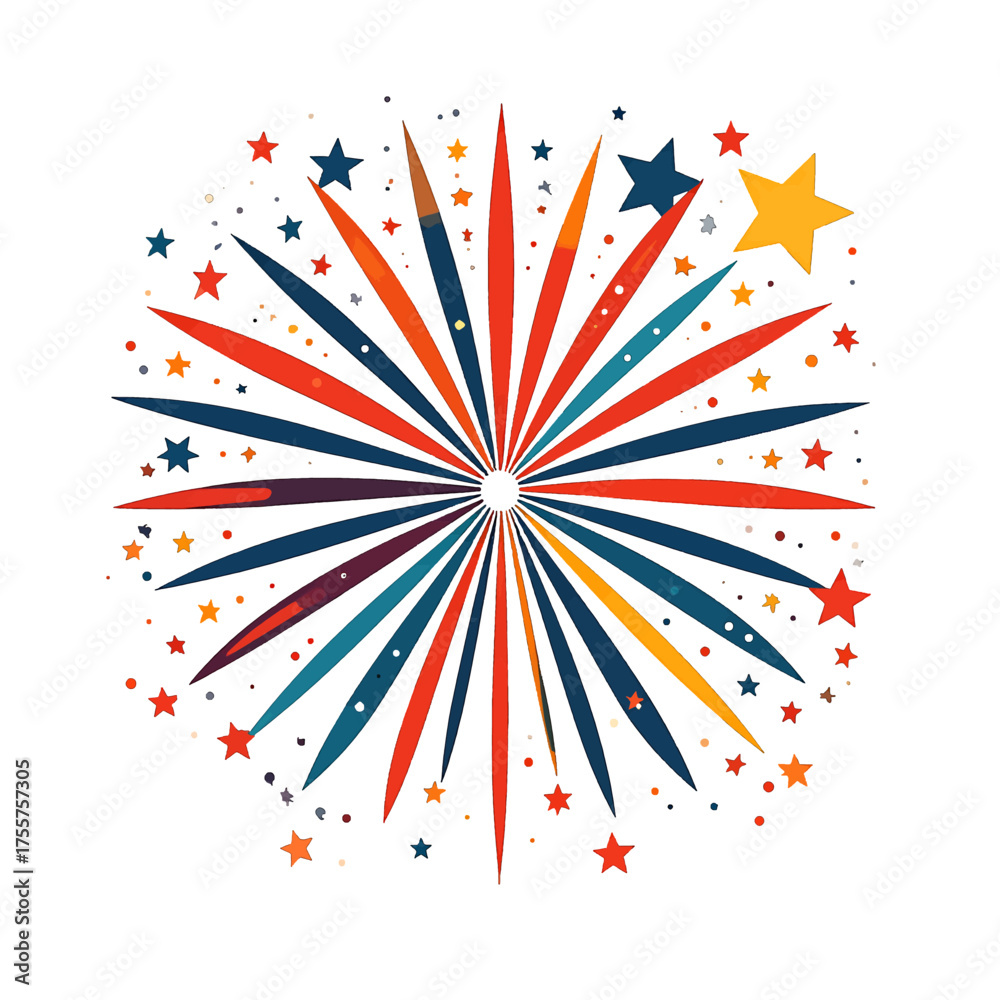 Fototapeta premium Colorful Burst of Fireworks Star Celebration on White Background