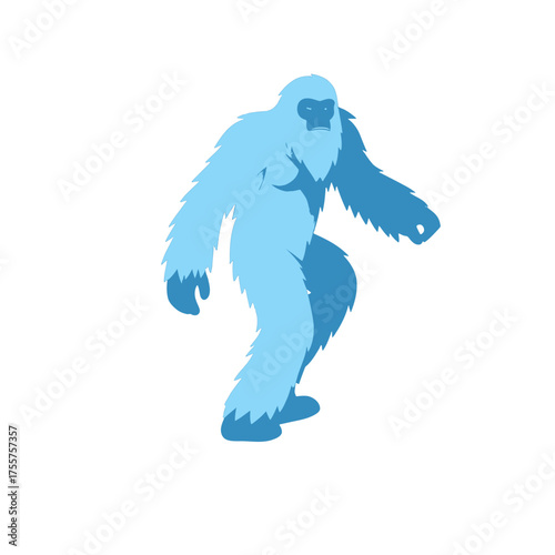 Cartoon Yeti Silhouette Against a White Background with Sparse Lighting