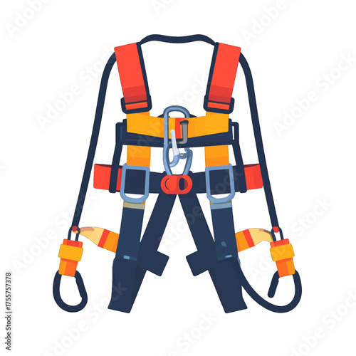 Isolated Climbing Harness Equipment Safety in Red Orange Black and Silver with White Background