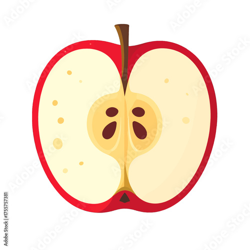 Sectional Cut of a Red Apple With Seeds and Stem on White Background Fruit Still Life Food Photography Fresh Produce Studio Shot