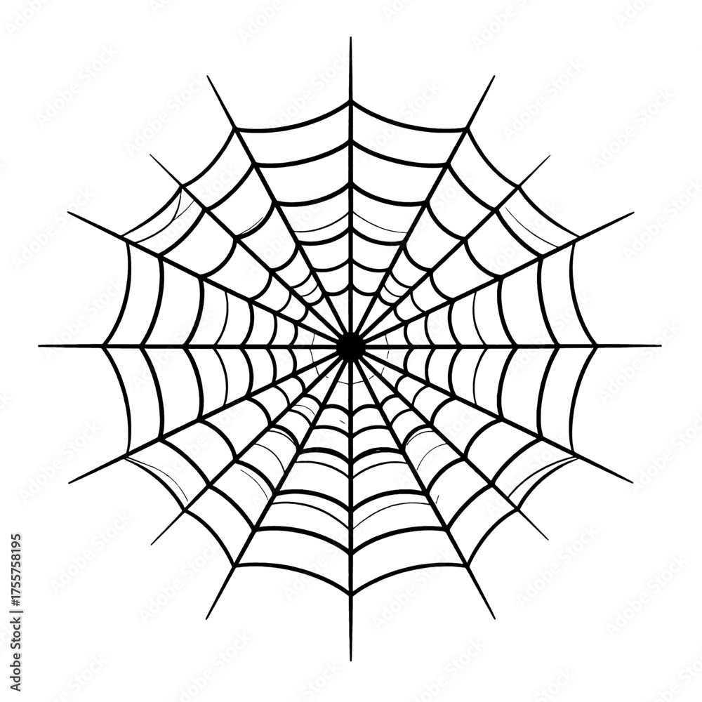 Fototapeta premium Monochrome Spiderweb Illustration on White Background With Radial Symmetry and Detailed Line Work Suitable for Halloween Design Elements