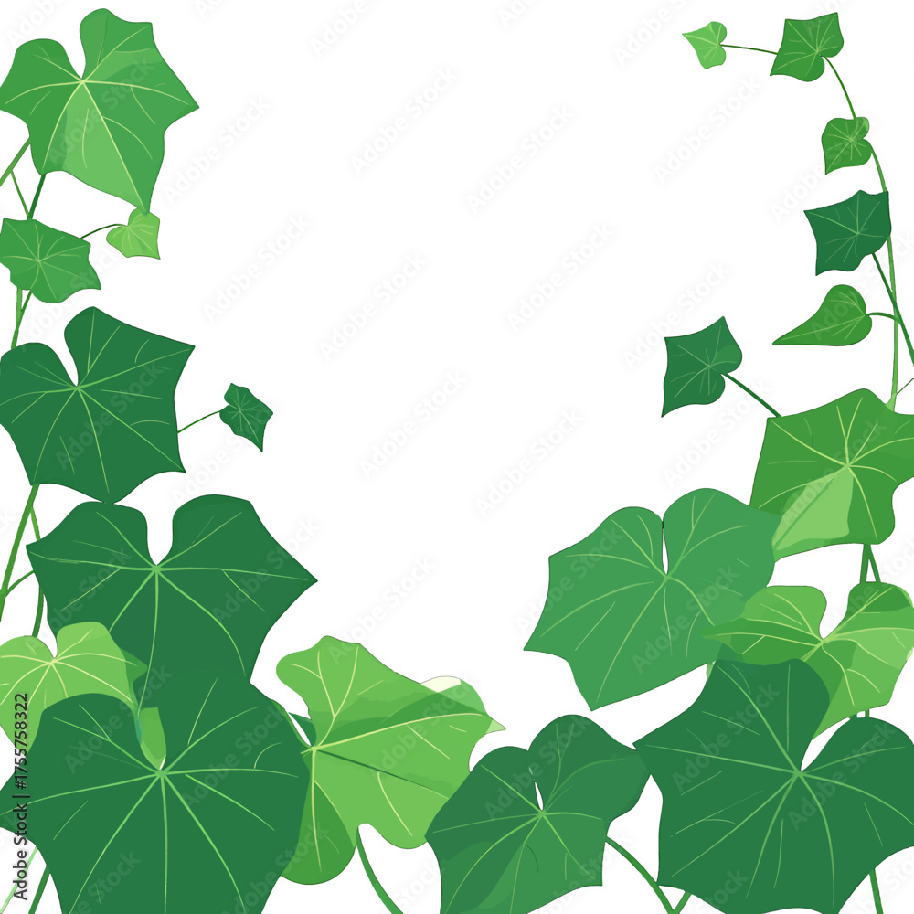 Fototapeta premium Detailed Illustration of Green Vine with Leaves on White Background for Decoration and Design Projects