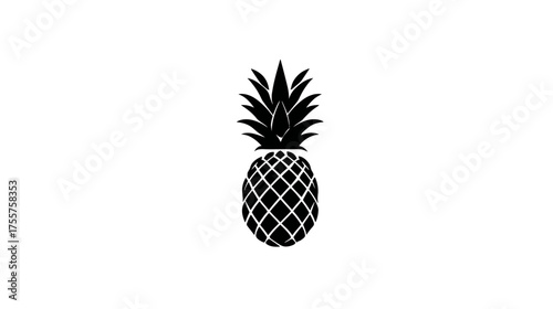 Silhouette of a ripe pineapple with a leafy crown on a white background