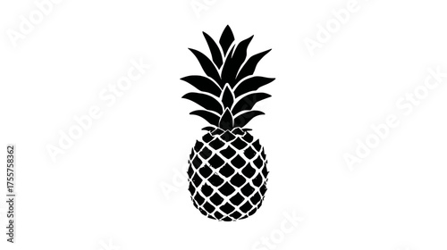 A black silhouette of a ripe pineapple with a leafy crown