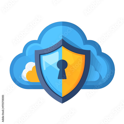 Stylized Cloud Security Shield with Blue Accents on White Background