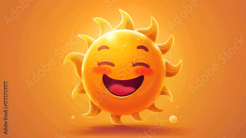 A cheerful, smiling sun with rosy cheeks on a warm orange background