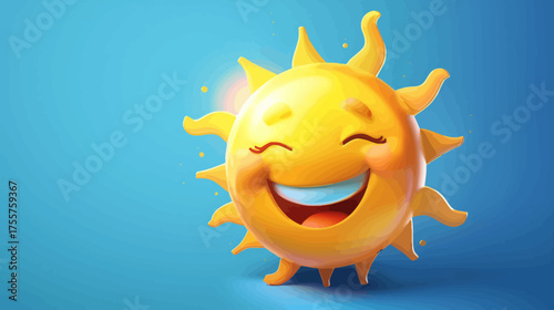 A cheerful sun character beams with a wide, happy smile against a blue backdrop