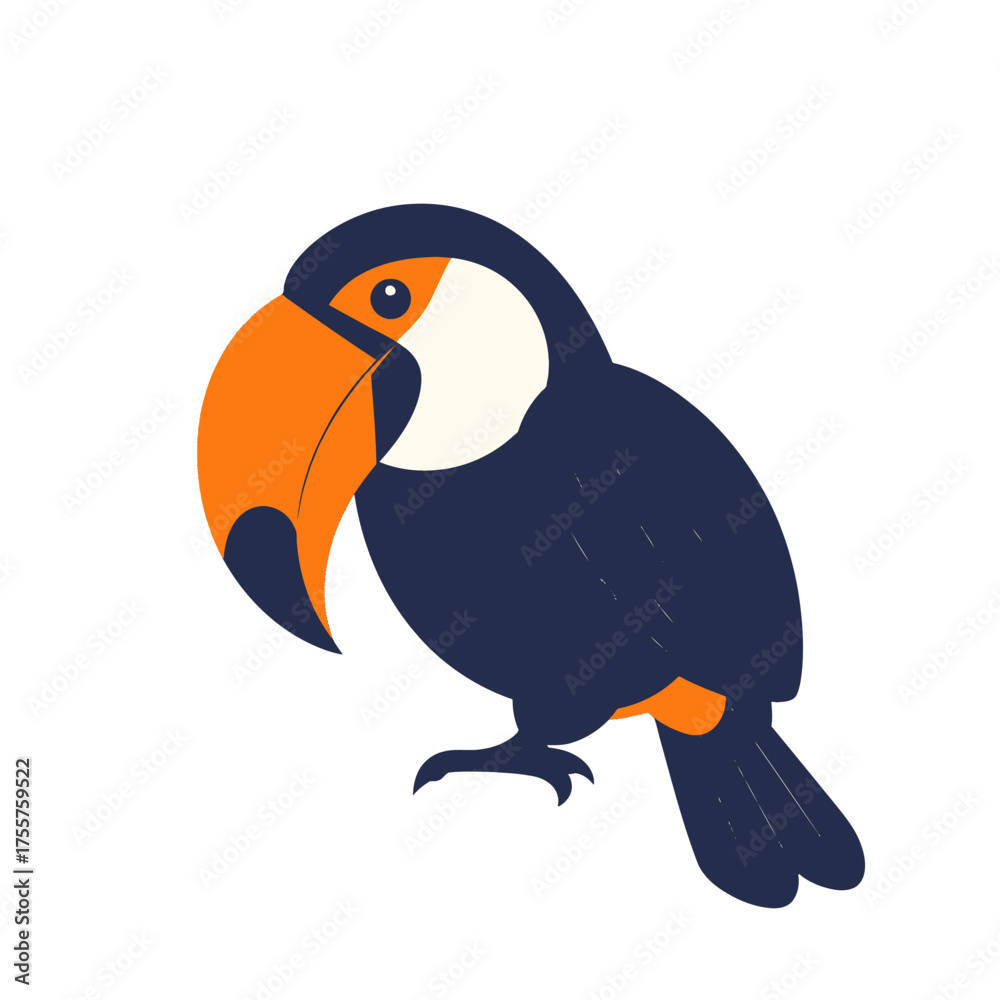 Naklejka premium Vibrant Toucan Illustration with Bold Orange Beak and Dark Plumage on White Background