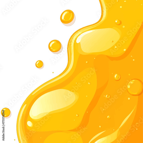 Pixelated Golden Liquid Flowing on White Background with Bubbles Illustration