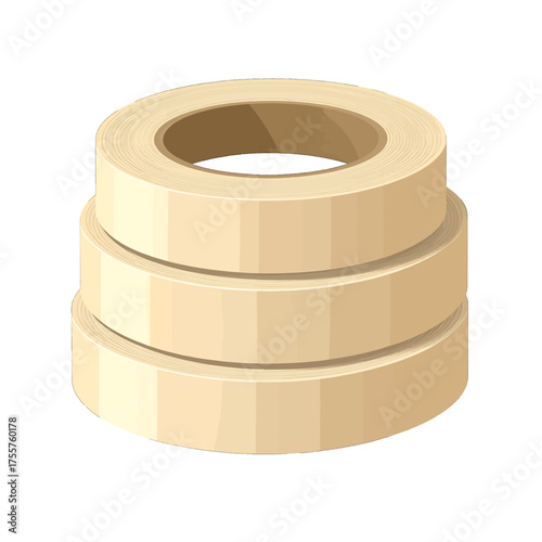 Three Rolls of Beige Tape Stacked on White Background Graphic Isolated