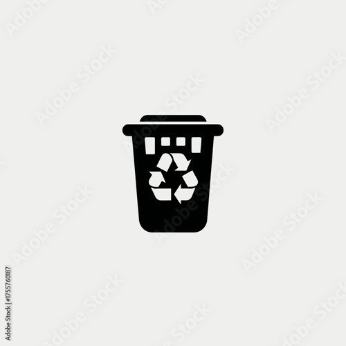 Black recycling bin icon with a lid against a light gray background