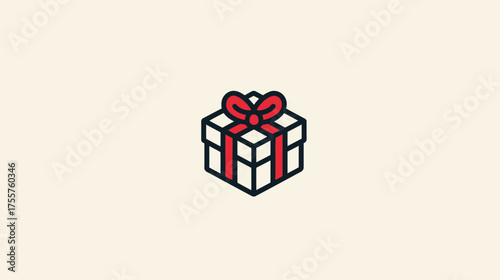 A stylized graphic of a gift box tied with a red ribbon and bow