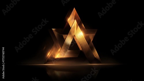 Abstract golden star of david shape illuminated on a black background