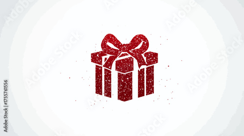 A stylized red gift box with a textured overlay and scattered dots