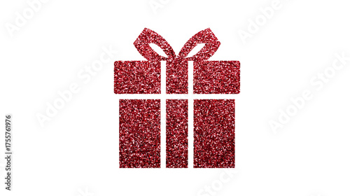 Red glitter gift box with bow, holiday celebration, festive present