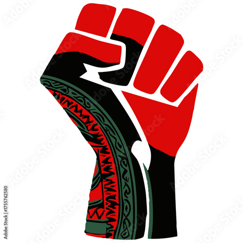 Raised Fist in Pan-African Colors with Tribal Motifs