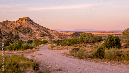 Картината върху платно Desert landscape at sunset, Monegros Desert, Aragon, Spain