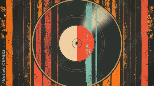 Abstract retro vinyl record with grunge textured vertical stripes