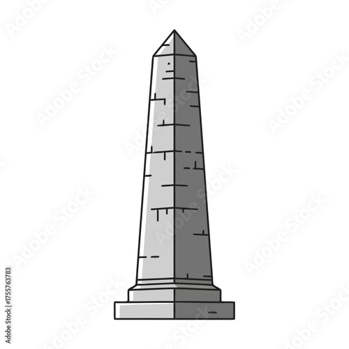 Tall, grey stone obelisk monument with pointed top, standing on square base, representing history, legacy, or landmark, isolated on transparent