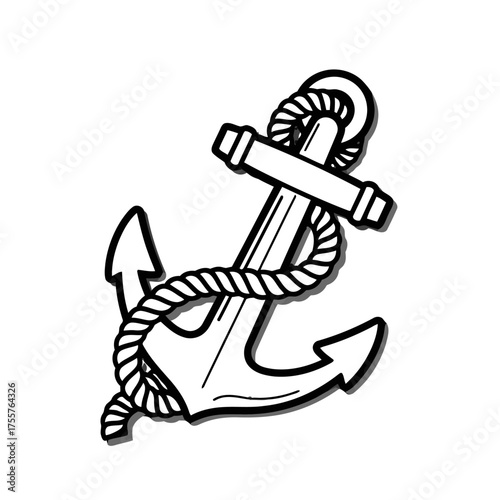 Black and nautical anchor with thick rope wrapped around it, , representing strength and stability
