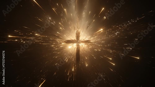 Exploding sparks and light in dark space abstract energy concept