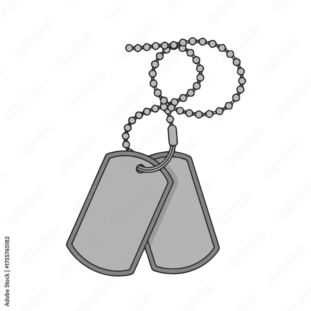 Fototapeta premium Pair blank, gray dog tags on silver ball chain, , symbolizing military service, remembrance, and identification