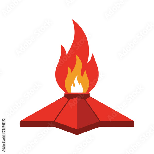 Stylized red eternal flame monument with bright orange and yellow flame, symbolizing remembrance, honor, and everlasting memory
