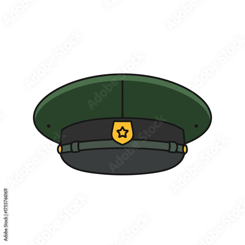 Green military cap with black band and golden star emblem