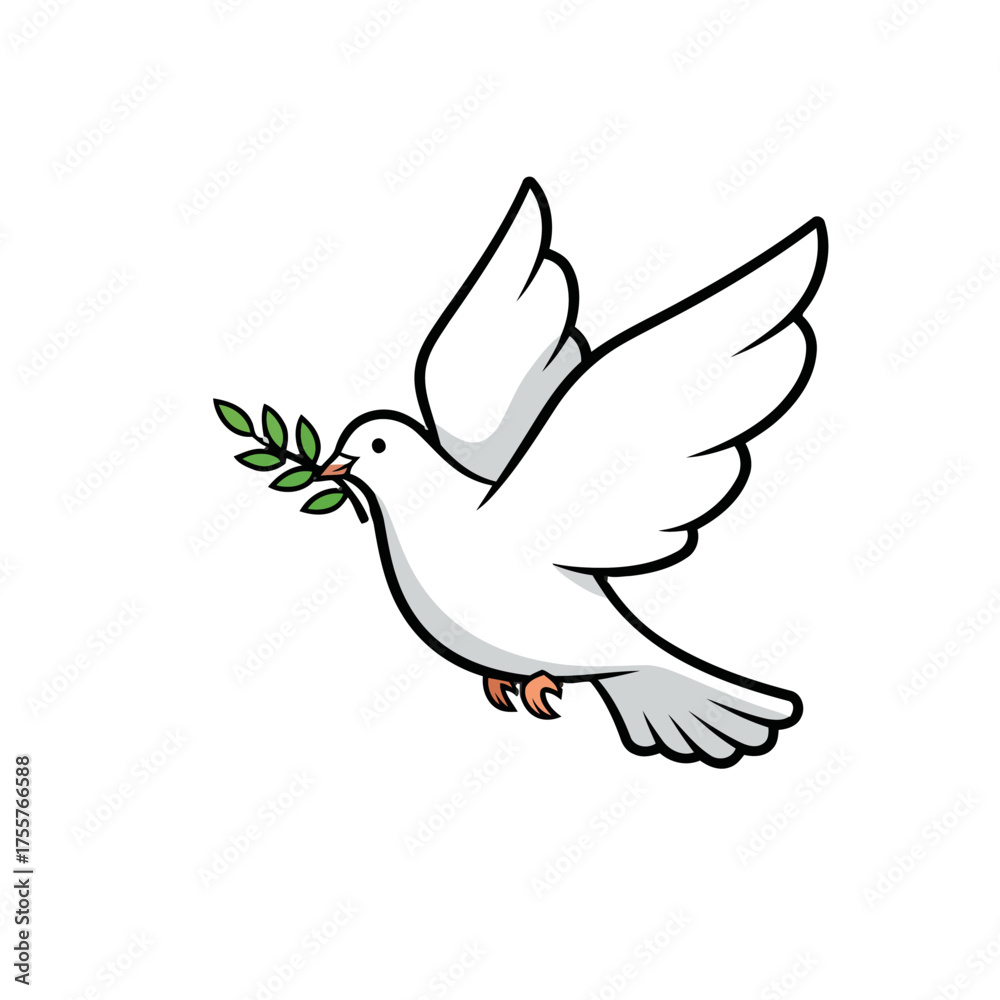 Fototapeta premium Dove in flight, carrying green olive branch in its beak, symbolizing peace, hope, and new beginnings, isolated on transparent for versatile use