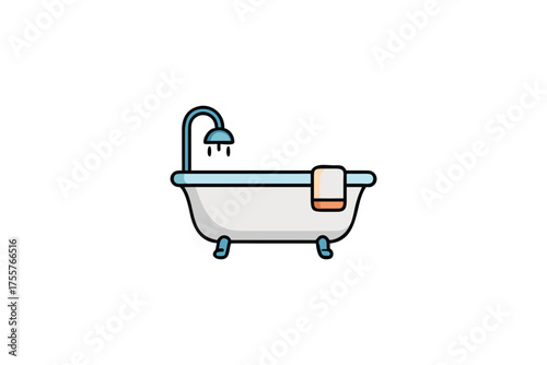 Minimalist bathroom illustration featuring a tub and towel simple graphic silhouette