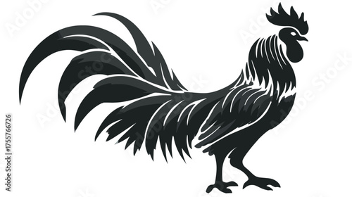 Silhouette of a dark rooster with flowing tail feathers and comb