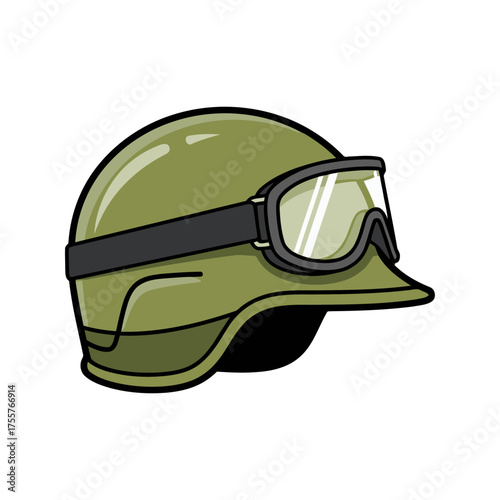 Military helmet with goggles, , representing protection, safety, and combat readiness, symbol defense and security in hazardous environments