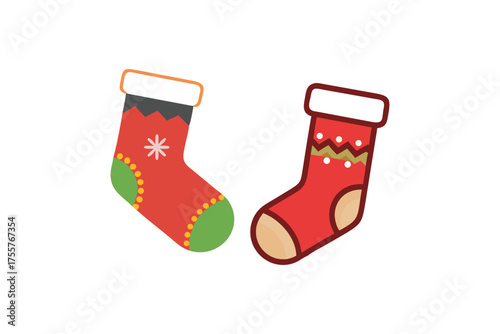 Festive red christmas stockings with patterned designs a colorful silhouette