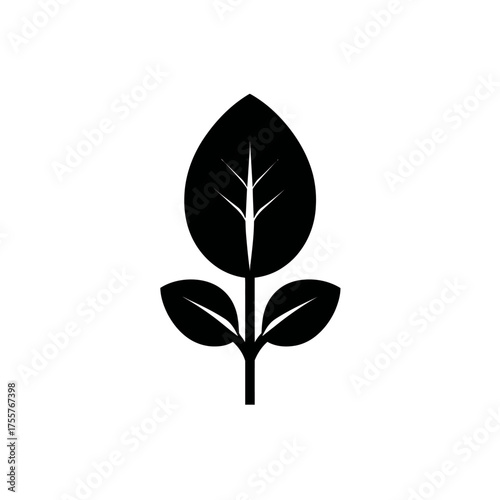 Stylized black silhouette of a plant with three leaves