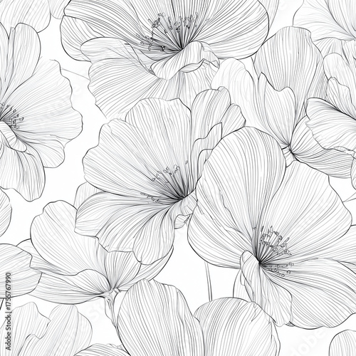 Line art floral pattern with thin delicate lines