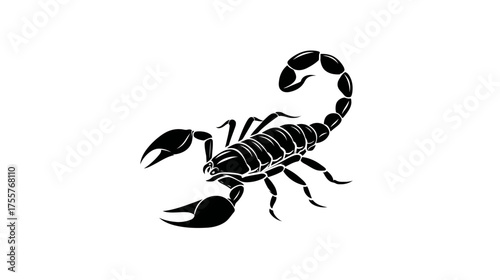 A black silhouette of a scorpion with its tail curled upwards