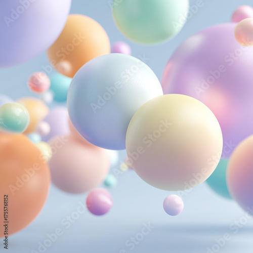 3D illustration of floating spheres in soft pastel gradients 
