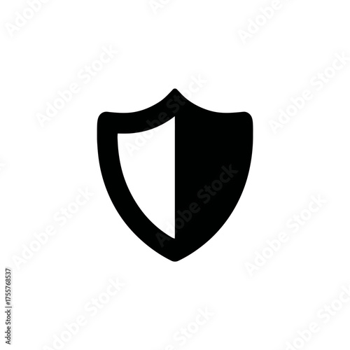 Black shield icon, divided vertically into white and black halves