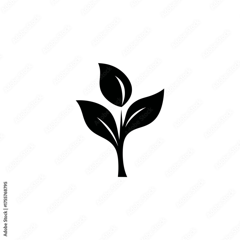 Obraz premium A black silhouette of a young plant with three leaves on a white background