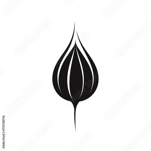 Stylized black teardrop shape with radiating lines