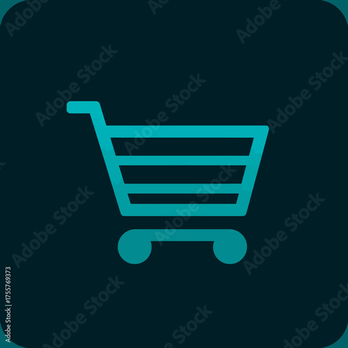 Minimalist teal shopping cart icon on a dark teal background